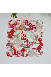 Kırmızı Yılbaşı Evleri Desenli Lazer Kesim Kumaş Kokteyl Peçetesi 1 Adet