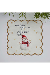 Watercolor Snowman and Slogan Design Embroidered Edge Cocktail Napkin 1 Piece