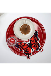 Kırmızı Kelebek Şeklinde Nakış Kenar Kumaş Kokteyl Peçetesi 1 Adet