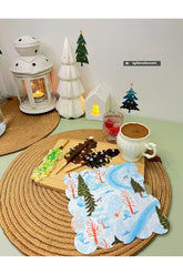 Buzlu Orman Manzaralı Lazer Kesim Kumaş Kokteyl Peçetesi 1 Adet