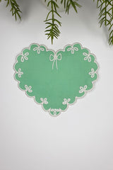 Heart Shape Green Embroidered Cocktail Napkin 1 Piece