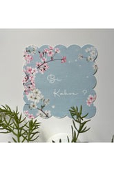 Mint Ground Sakura Flowers One Coffee Patterned Cocktail Napkin Fabric