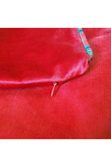 Plaid Deer Head Applique Embroidery Patterned Velvet Cushion Cover Red