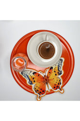 Orange Butterfly Shaped Embroidered Edge Fabric Cocktail Napkin 1 Piece