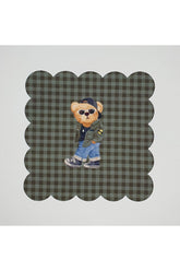 Haki Yeşil Pötikare Havalı Ayıcık Desenli Dijital Baskılı Lazer Kesim Kokteyl Peçetesi