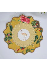 Decorative Botanical Flowers and Stork Design Embroidered Edge Fabric Cocktail Napkin 1 Piece