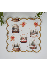 Watercolor Christmas Globes, Gingerbread Man Pattern, Embroidered Fabric Cocktail Napkin, 1 Piece
