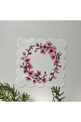 Kiraz Çiçeği Çelenk Desenli Kokteyl Peçetesi Kumaş