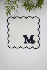Letter M Minimal Monogrammed Black Embroidered White Cocktail Napkin, 1 Piece