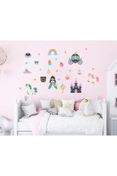 Kız Çocuk Odası Prenses, Kale, Şato ve Unicorn Temalı Sticker Seti 28 Parça