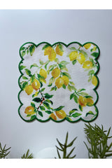 Lemon Digital Printed, Green Embroidered Decorative Cocktail Napkins