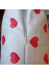 Heart Patterned Red Corduroy Cushion Cover