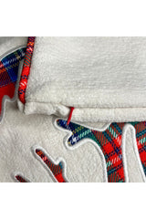 Plaid Applique Embroidery Deer Head Cushion Cover with Ribbon