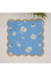 Mavi Zemin Papatya Desenli Nakış Kenar Kumaş Kokteyl Peçetesi 1 Adet