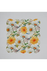 Beyaz Sarı Pastel Çiçek Desenli Dijital Baskılı Lazer Kesim Kokteyl Peçetesi