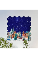 Gece Kar Temalı Ev Desenli Kokteyl Peçetesi Kumaş