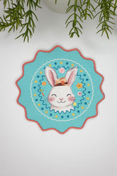 Turquoise Ground Rabbit Design Embroidered Edge Cocktail Napkin, 1 Piece