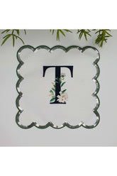 T Harfi Baskılı Kişiye Özel Pul İşlemeli Monogramlı Nakış Kenar Pullu Kokteyl Peçetesi 1 Adet