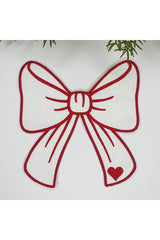 Ribbon Shaped Heart Patterned Embroidered Cocktail Napkin 1 Piece