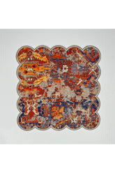 Bej Nakışlı Etnik Kilim Desenli Dijital Baskılı, Kenarı Nakışlı Dekoratif Kokteyl Peçeteleri