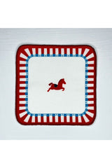 Red Blue Cute Horse Pattern Digital Printed Embroidered Cocktail Napkin