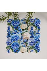 Blue and White Hydrangea Flower Patterned Laser Cut Fabric Cocktail Napkin 1 Piece