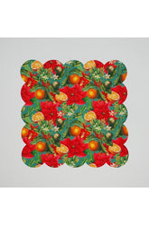 Kırmızı Çiçekli Portakal Desenli Dijital Baskılı Lazer Kesim Kokteyl Peçetesi