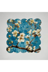 Mavi Zemin Suluboya Tomurcuk Çiçekli Dijital Baskılı Lazer Kesim Kokteyl Peçetesi