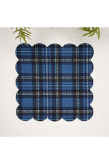 Navy Blue Plaid Patterned Laser Cut Fabric Cocktail Napkin 1 Piece