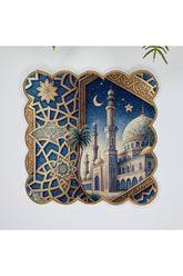Gece Cami Motifli Ramazan Temalı Nakış Kenar Kumaş Kokteyl Peçetesi 1 Adet