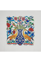 Decorative Tile Patterned Vase and Birds Laser Cut Cocktail Napkin