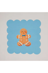 Mavi Zemin Kurabiye Adam Desenli Yılbaşı Konsept Lazer Kesim Kokteyl Peçetesi