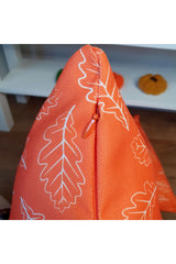 Autumn Themed Cushion Cover with Orange Leaf Pattern