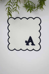 Letter A Minimal Monogrammed Black Embroidered White Cocktail Napkin, 1 Piece