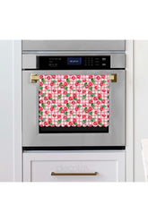 Watercolor Gingham Cherry Background, Cherry Patterned Laser Cut Fabric Oven Cover