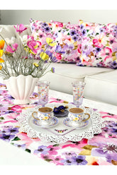 Kırlent Kılıfı Sulu Boya Pembe Mor Çiçek Desenli Dijital Baskılı