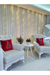 Plaid Deer Head Applique Embroidery Patterned Velvet Cushion Cover Red