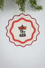 Red Carousel Patterned Embroidered Edge Cocktail Napkin 1 Piece