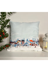 Pastel Blue Snow View Christmas Cushion Cover