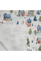 Watercolor Snowy Town Landscape Patterned Laser Cut Oven Cover