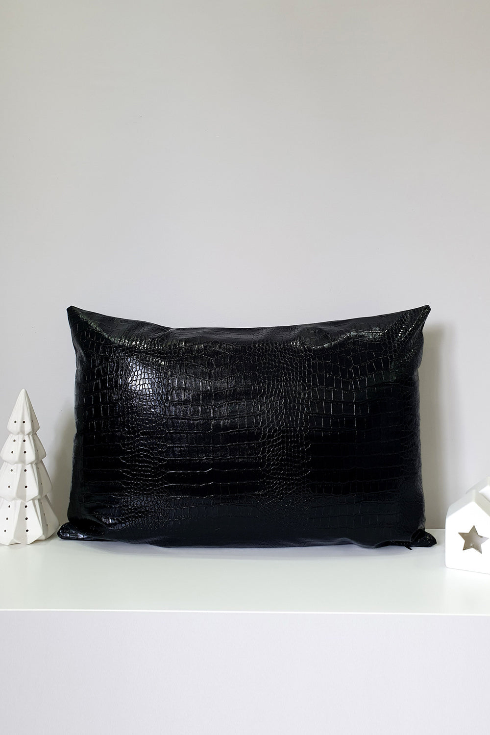 Siyah Suni Timsah Deri Bel Yastığı Kılıfı - 50x38cm - Decofav | Kırlent, Sofra Tekstili, Kumaş
