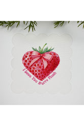 Fiyonklu Çilek ve Slogan Tasarımlı Dekoratif Kumaş Kokteyl Peçetesi 1 Adet