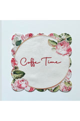 Coffee Time Rose Patterned Fabric Cocktail Napkin Washable Laser Cut