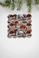 3D Yılkı Atları Desen Dijital Baskılı Lazer Kesim Kumaş Koktel Peçetesi 1 Adet