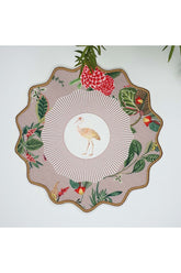 Mink Ground Botanical Flowers and Stork Design Embroidered Edge Fabric Cocktail Napkin 1 Piece