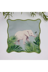 Sulu Boya Fil ve Tropikal Yapraklar Nakış Kenar Yıkanabilir Kokteyl Peçetesi 1 Adet