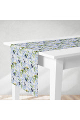 Runner Sulu Boyalı Zeytin Çini Desenli Dijital Baskılı