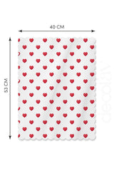 Beyaz Zemin Kırmızı Kalpler Desenli Lazer Kesim Fırın Örtüsü