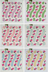 Set of 6 Laser Cut Fabric Cocktail Napkins with Rose and Stripe Designs