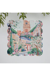 Watercolor Floral Street Patterned Washable Fabric Cocktail Napkin, 1 Piece